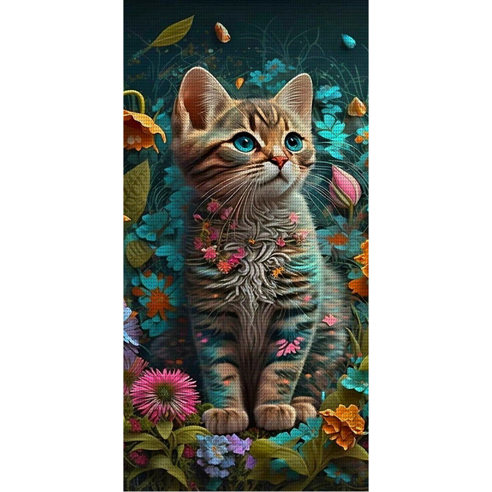 Cat In Flowers - 11CT Stamped Cross Stitch 30*60CM