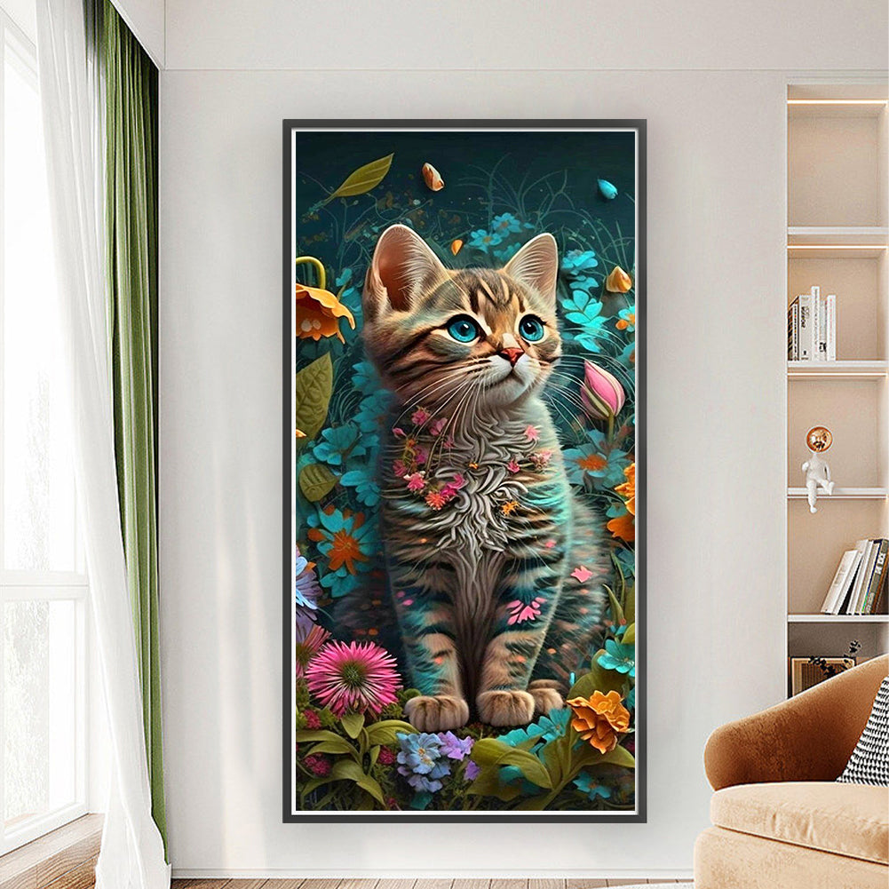 Cat In Flowers - 11CT Stamped Cross Stitch 30*60CM