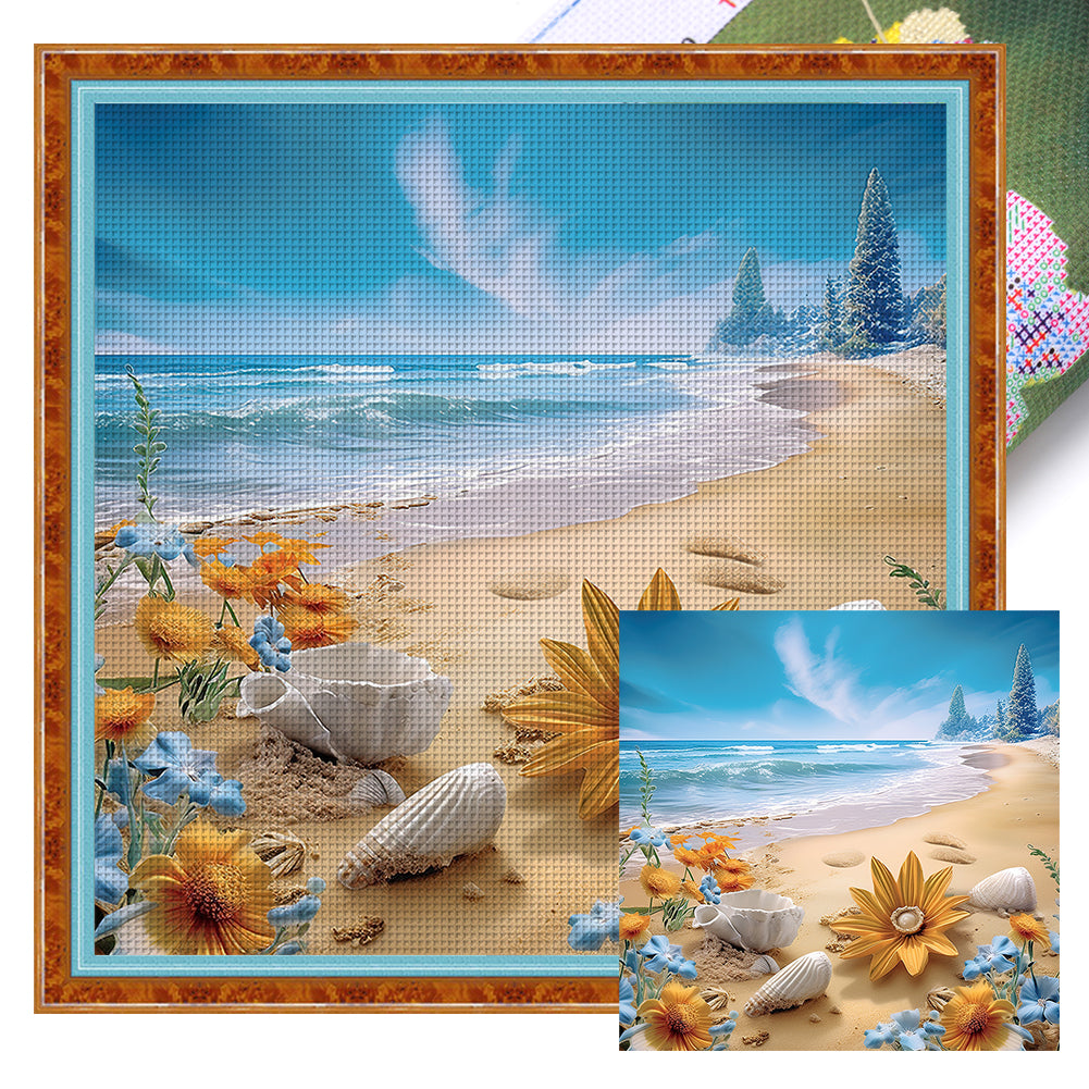 Seaside Beach - 11CT Stamped Cross Stitch 40*40CM