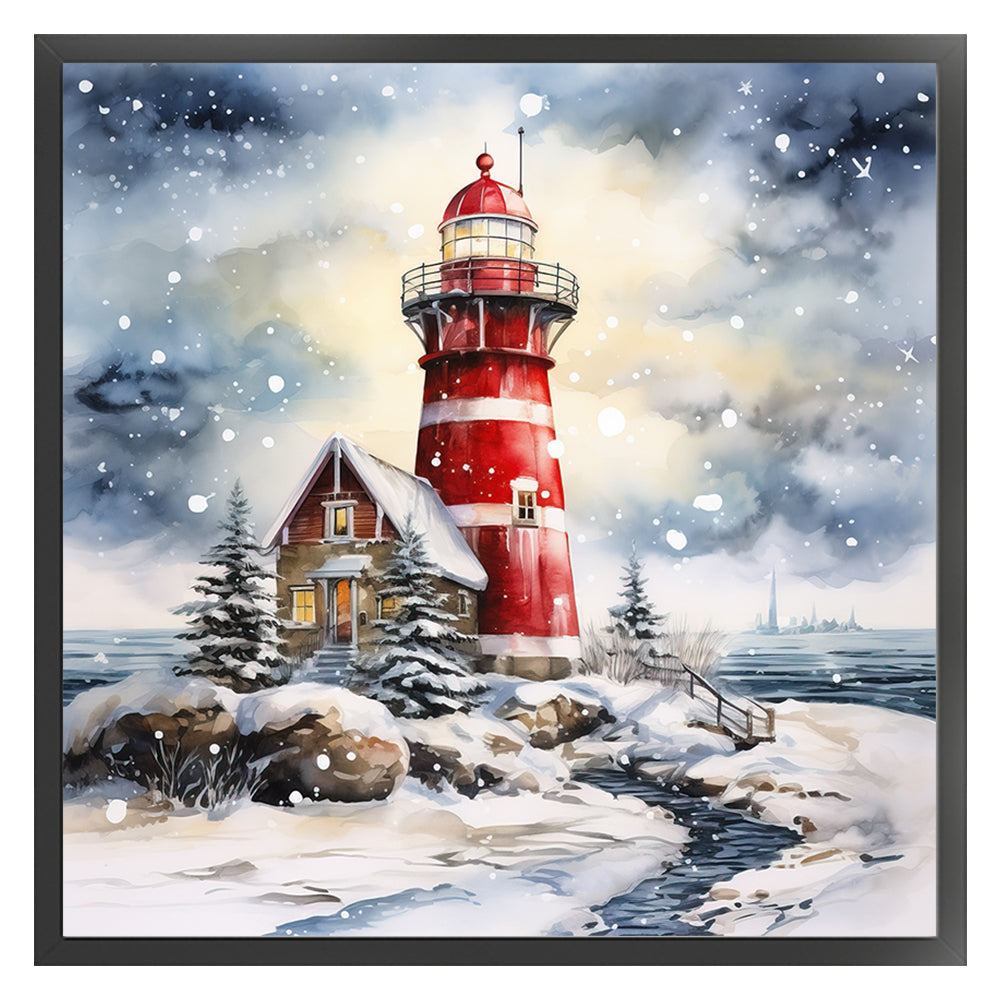 Lighthouse On The Beach In Snowy Day - 11CT Stamped Cross Stitch 40*40CM