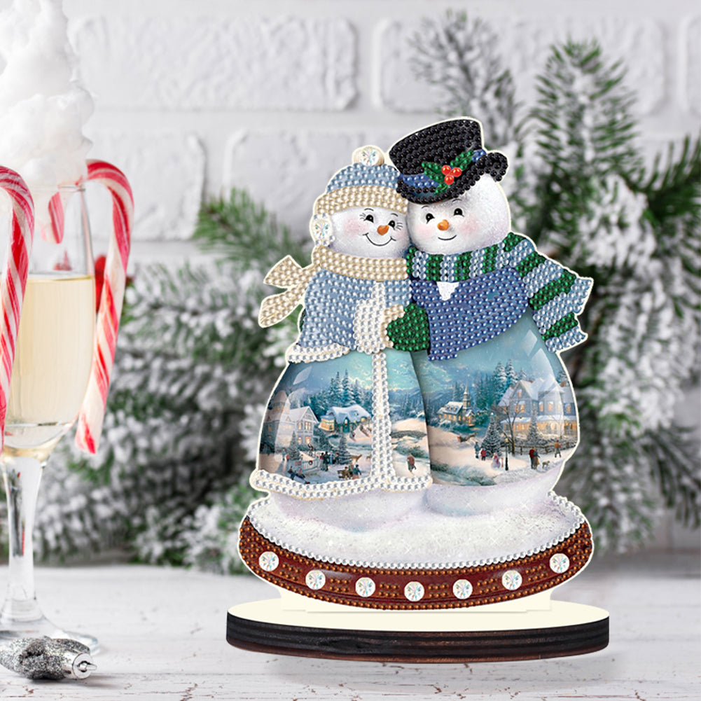 Christmas Snowman Wooden Desktop Diamond Painting Ornament (#7)