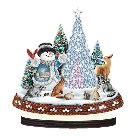 Christmas Snowman Wooden Desktop Diamond Painting Ornament (#9)