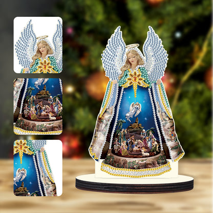 Wooden Desktop Diamond Painting Ornament Diamond Table Decor (Christmas Angel)