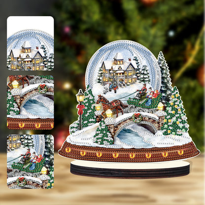 Christmas Snow Scene Wooden Desktop Diamond Painting Ornament (#2)