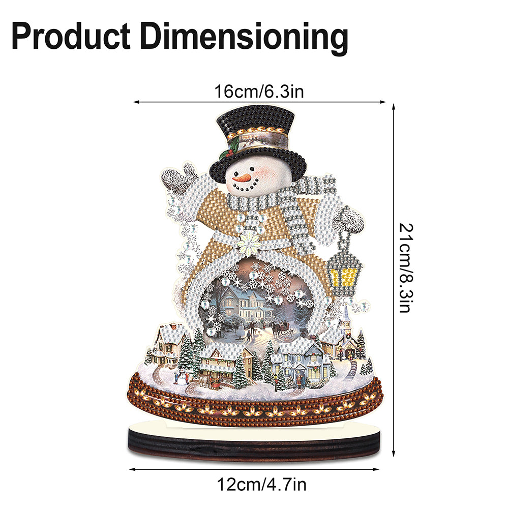 2PCS Wooden Xmas Snowman Desktop Diamond Painting Ornament (#1)