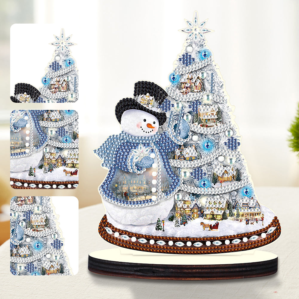 2PCS Wooden Xmas Snowman Desktop Diamond Painting Ornament (#2)