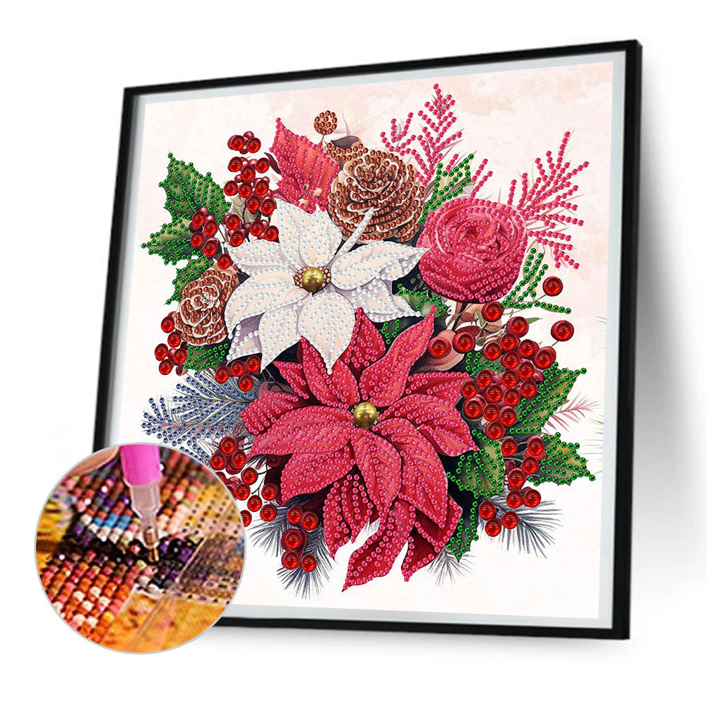 Christmas Flower Poinsettia - Special Shaped Drill Diamond Painting 30*30CM