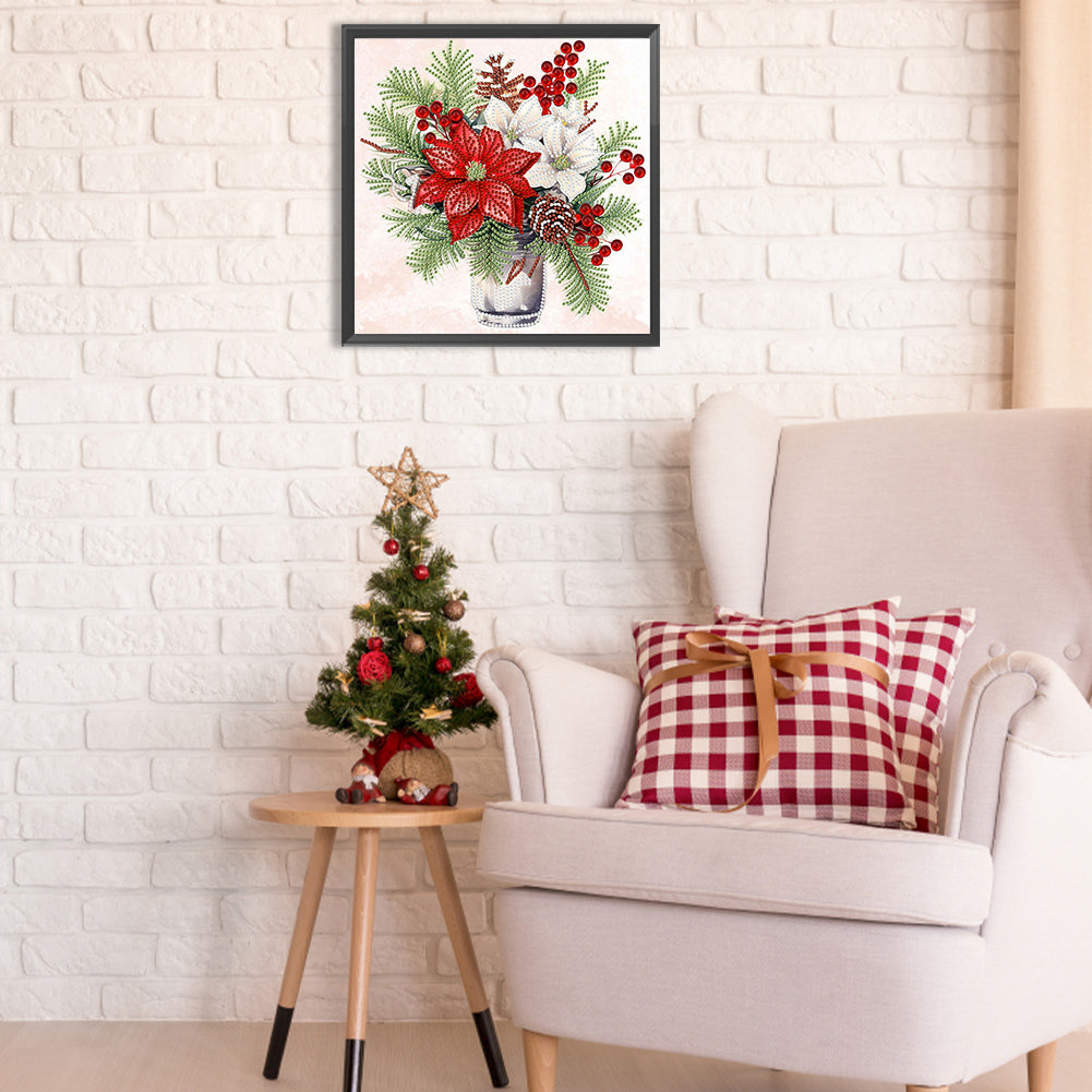 Christmas Flower Poinsettia - Special Shaped Drill Diamond Painting 30*30CM