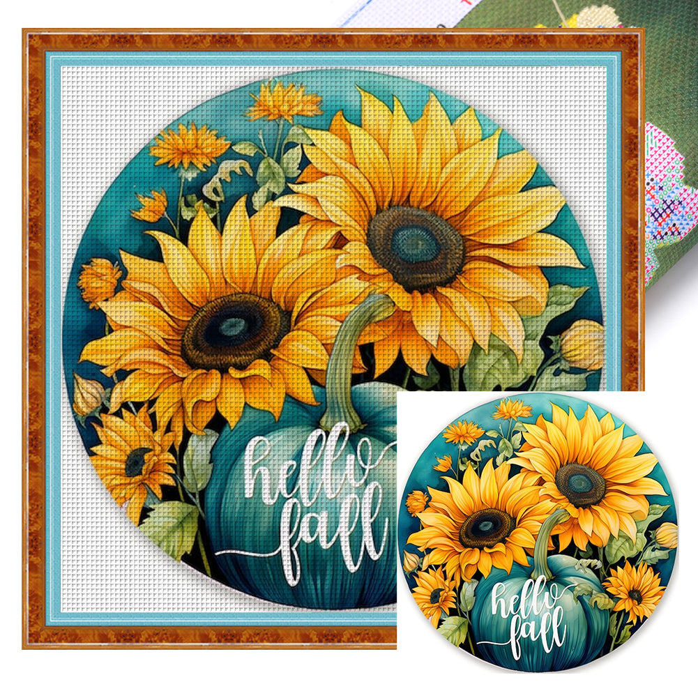 Pumpkin Sunflower - 11CT Stamped Cross Stitch 40*40CM