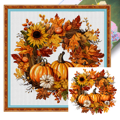 Maple Leaf Pumpkin Garland - 11CT Stamped Cross Stitch 40*40CM