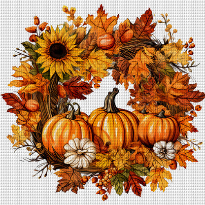 Maple Leaf Pumpkin Garland - 11CT Stamped Cross Stitch 40*40CM