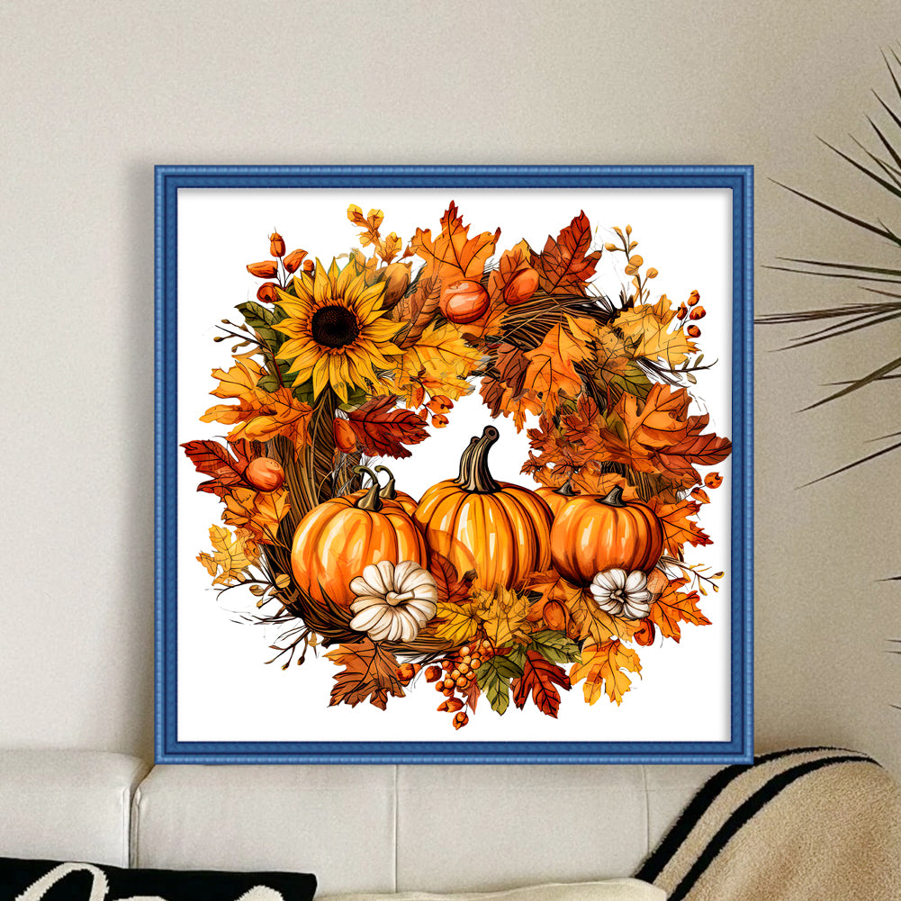 Maple Leaf Pumpkin Garland - 11CT Stamped Cross Stitch 40*40CM