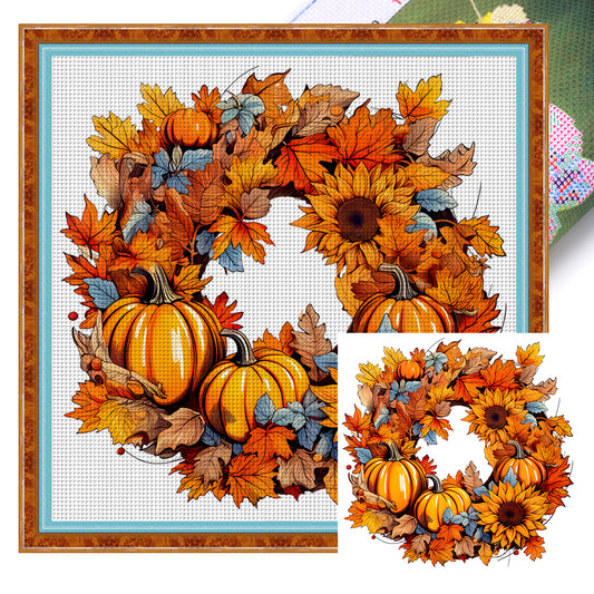 Maple Leaf Pumpkin Garland - 11CT Stamped Cross Stitch 40*40CM