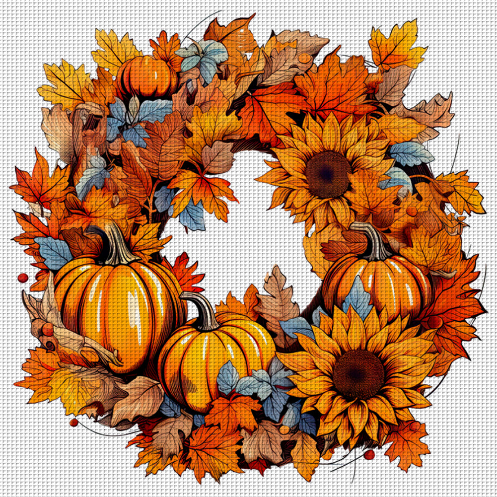 Maple Leaf Pumpkin Garland - 11CT Stamped Cross Stitch 40*40CM