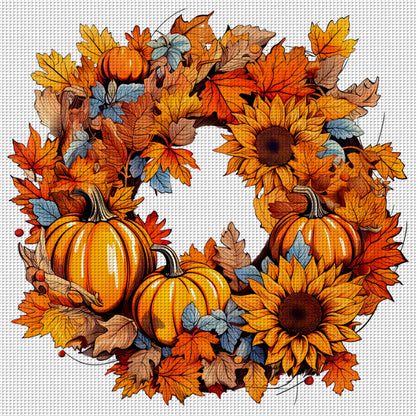 Maple Leaf Pumpkin Garland - 11CT Stamped Cross Stitch 40*40CM