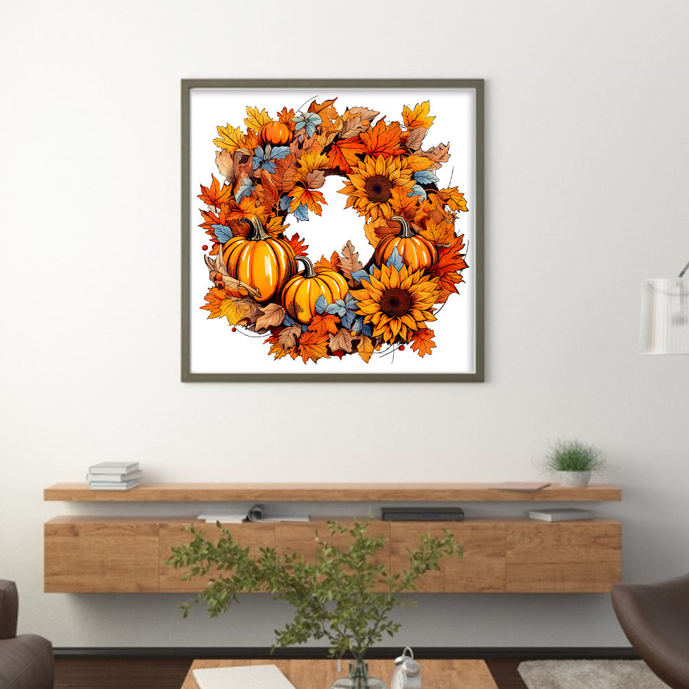 Maple Leaf Pumpkin Garland - 11CT Stamped Cross Stitch 40*40CM