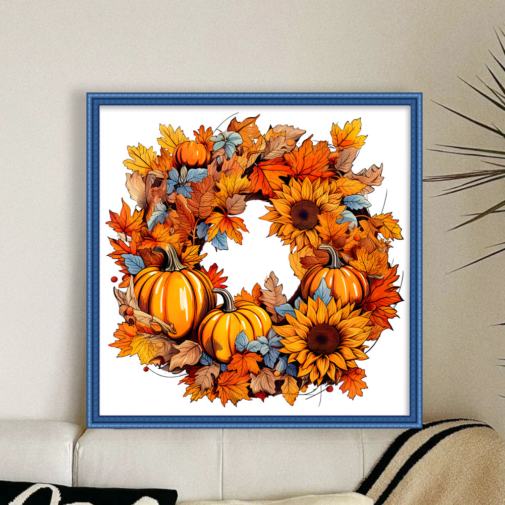 Maple Leaf Pumpkin Garland - 11CT Stamped Cross Stitch 40*40CM