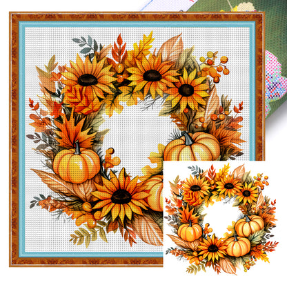 Maple Leaf Pumpkin Garland - 11CT Stamped Cross Stitch 40*40CM