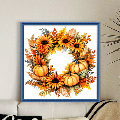 Maple Leaf Pumpkin Garland - 11CT Stamped Cross Stitch 40*40CM