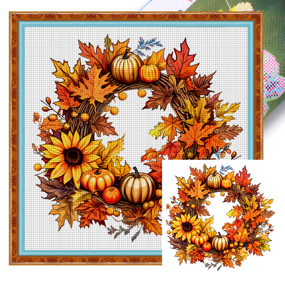 Maple Leaf Pumpkin Garland - 11CT Stamped Cross Stitch 40*40CM