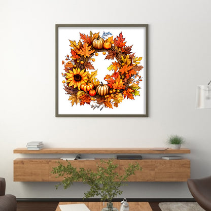 Maple Leaf Pumpkin Garland - 11CT Stamped Cross Stitch 40*40CM