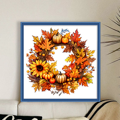 Maple Leaf Pumpkin Garland - 11CT Stamped Cross Stitch 40*40CM