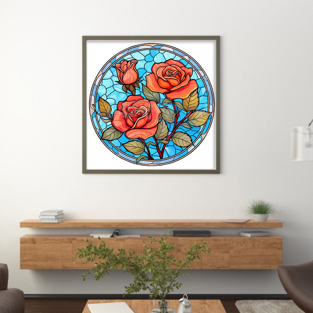 Glass Painting-Rose - 18CT Stamped Cross Stitch 25*25CM