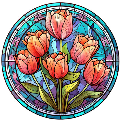 Glass Painting-Tulips - 18CT Stamped Cross Stitch 25*25CM