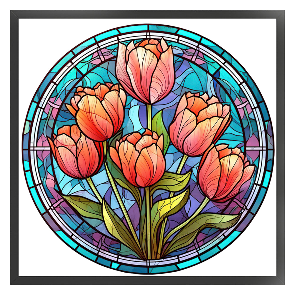 Glass Painting-Tulips - 18CT Stamped Cross Stitch 25*25CM