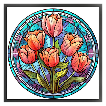 Glass Painting-Tulips - 18CT Stamped Cross Stitch 25*25CM