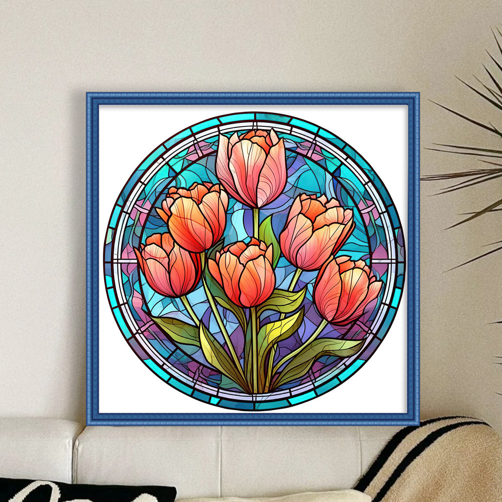 Glass Painting-Tulips - 18CT Stamped Cross Stitch 25*25CM