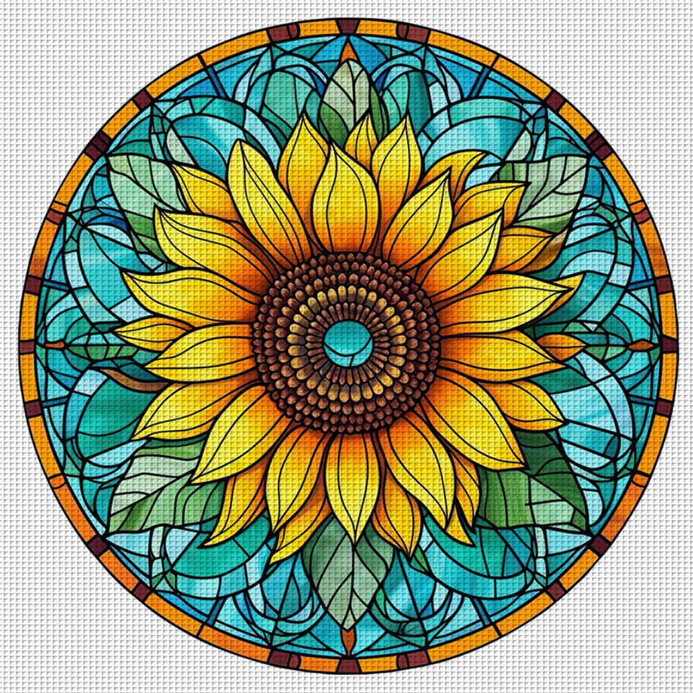 Glass Painting - Sunflower - 18CT Stamped Cross Stitch 25*25CM