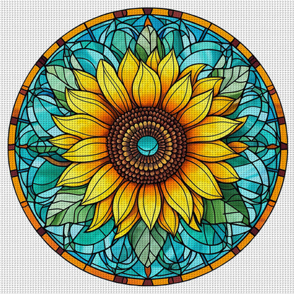 Glass Painting - Sunflower - 18CT Stamped Cross Stitch 25*25CM