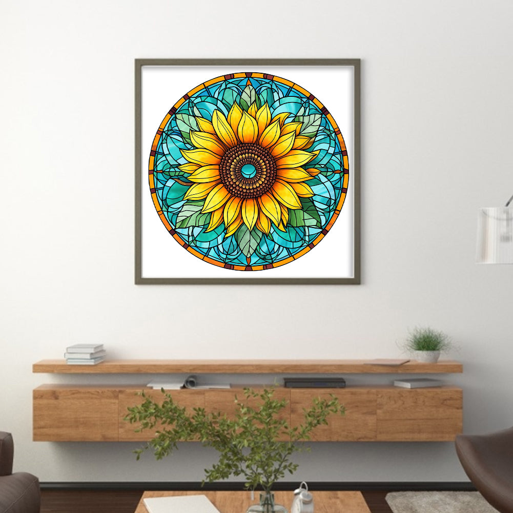 Glass Painting - Sunflower - 18CT Stamped Cross Stitch 25*25CM