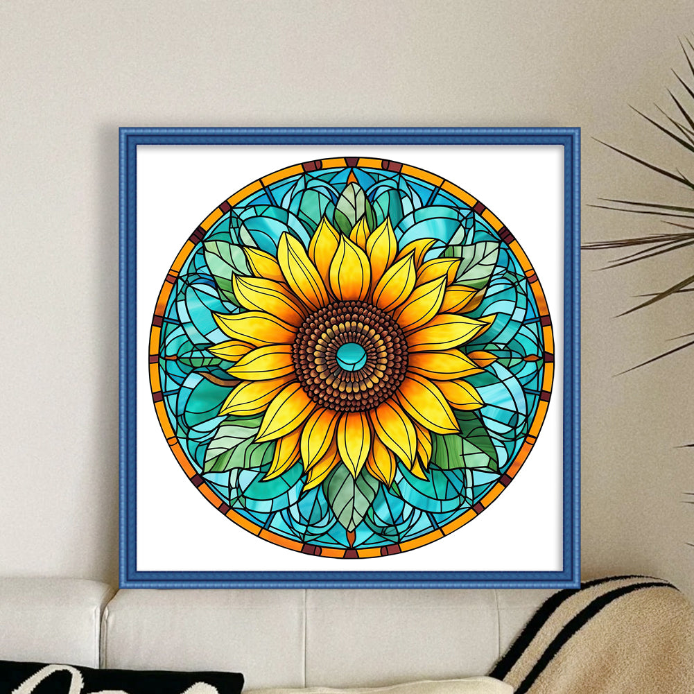 Glass Painting - Sunflower - 18CT Stamped Cross Stitch 25*25CM