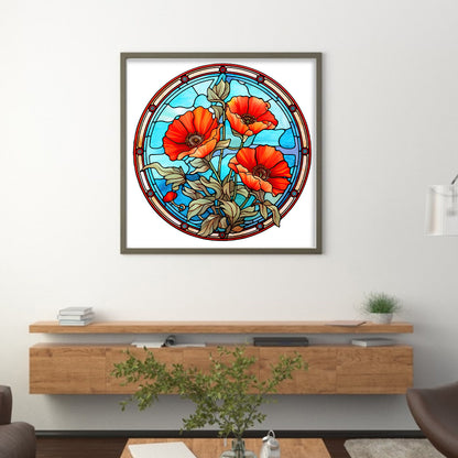 Glass Painting-Poppy Flower - 18CT Stamped Cross Stitch 25*25CM