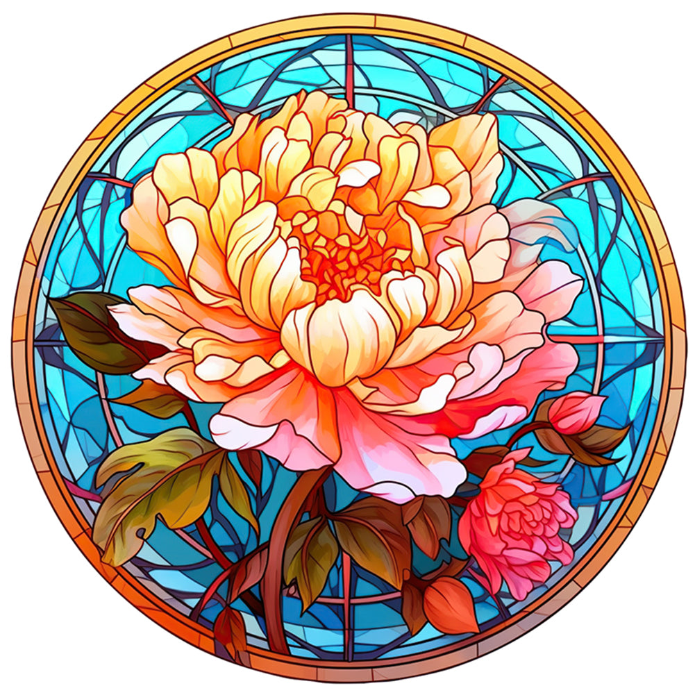 Glass Painting-Peony - 18CT Stamped Cross Stitch 25*25CM