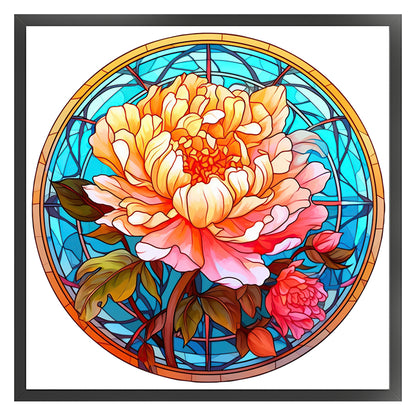 Glass Painting-Peony - 18CT Stamped Cross Stitch 25*25CM