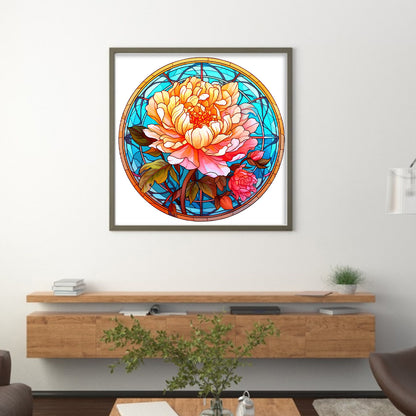 Glass Painting-Peony - 18CT Stamped Cross Stitch 25*25CM