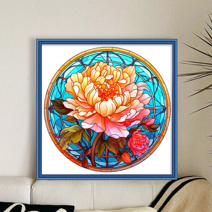 Glass Painting-Peony - 18CT Stamped Cross Stitch 25*25CM