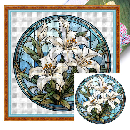 Glass Painting-Lily - 18CT Stamped Cross Stitch 25*25CM