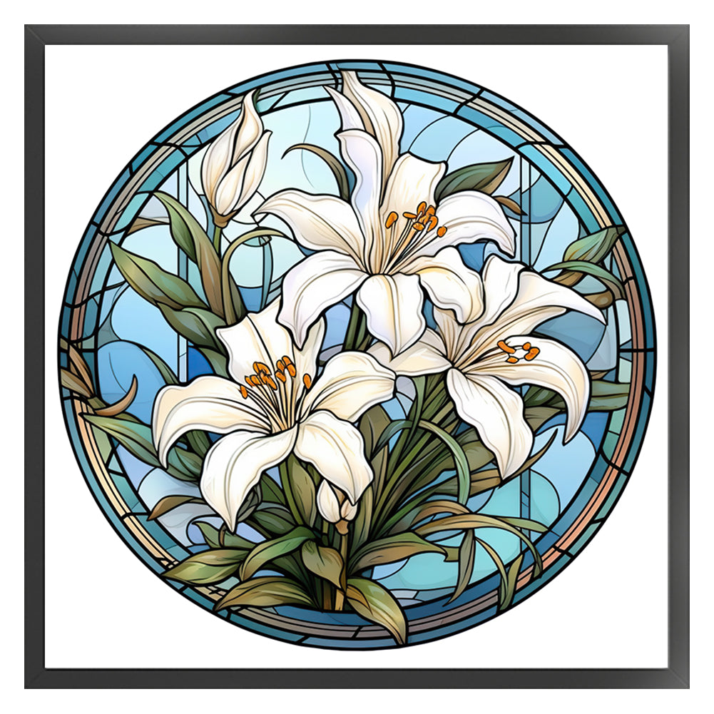 Glass Painting-Lily - 18CT Stamped Cross Stitch 25*25CM