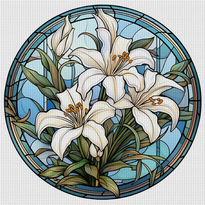 Glass Painting-Lily - 18CT Stamped Cross Stitch 25*25CM