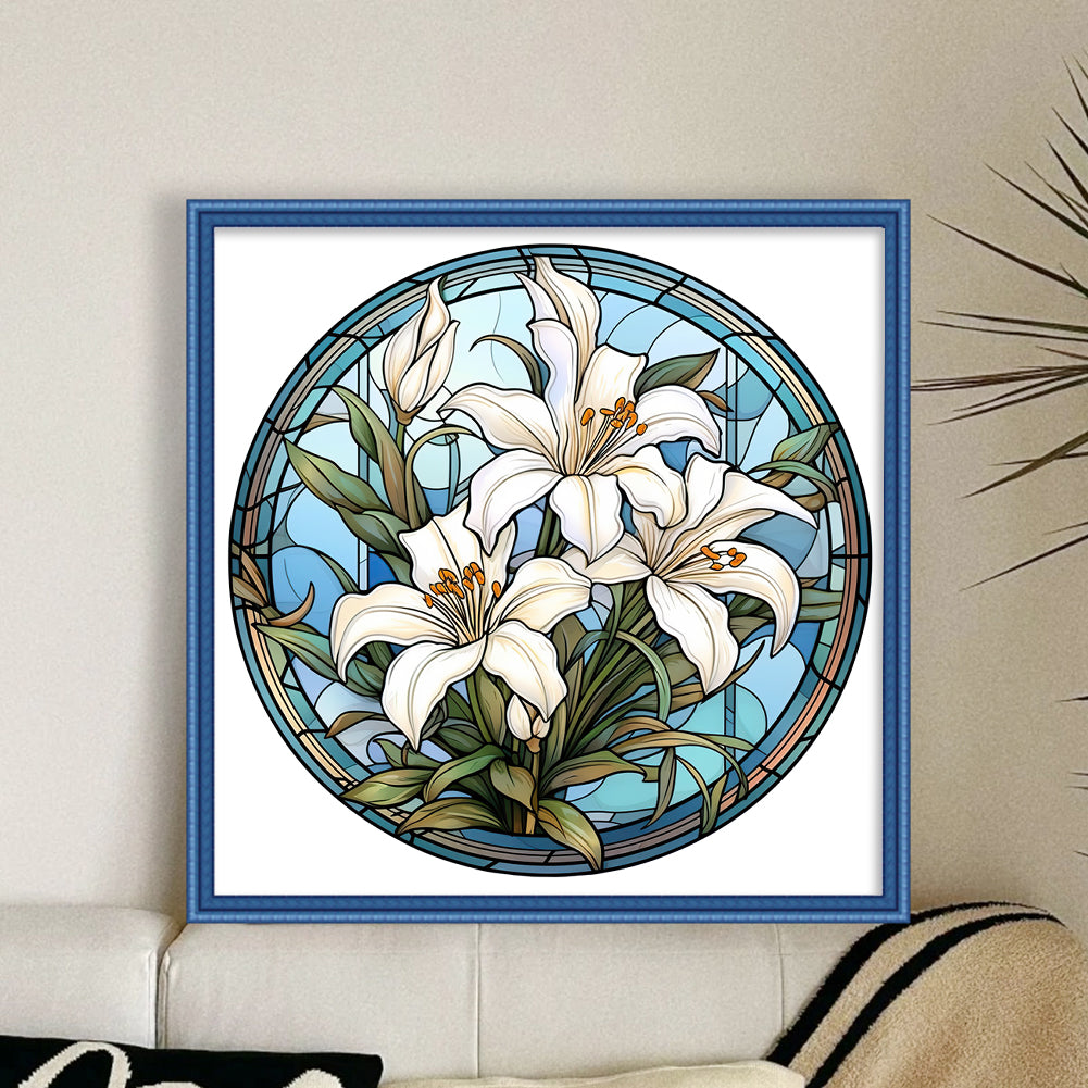 Glass Painting-Lily - 18CT Stamped Cross Stitch 25*25CM