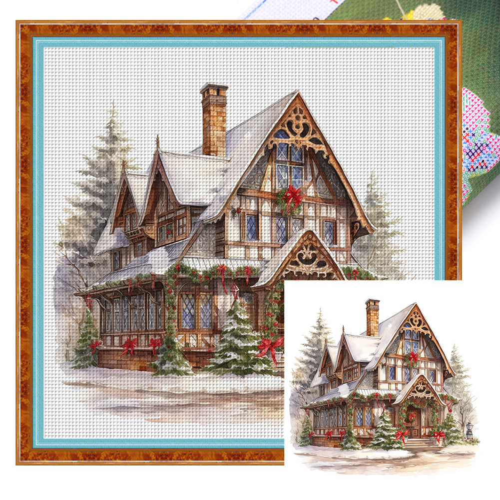 Christmas Cabin - 11CT Stamped Cross Stitch 50*50CM