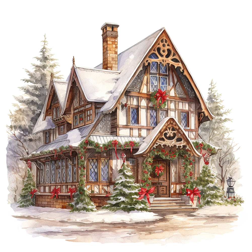 Christmas Cabin - 11CT Stamped Cross Stitch 50*50CM