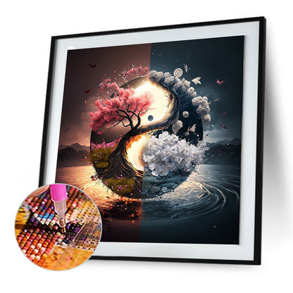 Yin And Yang Diagram Of Sacred Tree - Full Round Drill Diamond Painting 30*30CM