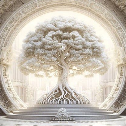 Pure White Tree Of Life Temple - Full Round Drill Diamond Painting 30*30CM