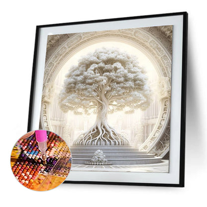 Pure White Tree Of Life Temple - Full Round Drill Diamond Painting 30*30CM