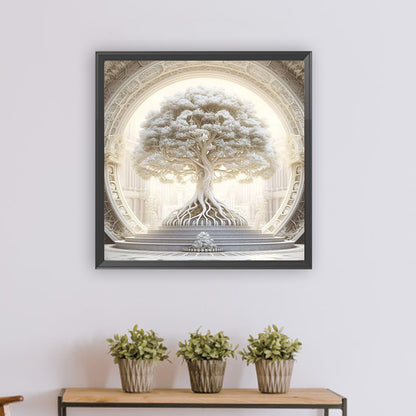 Pure White Tree Of Life Temple - Full Round Drill Diamond Painting 30*30CM